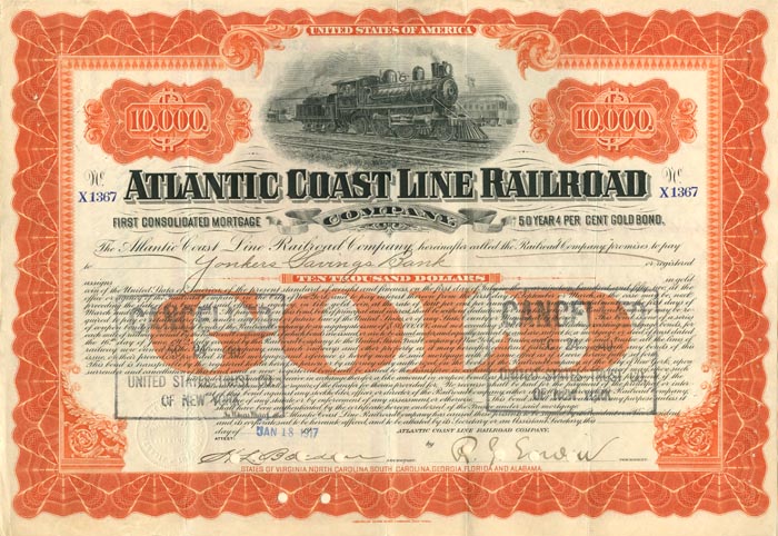 Atlantic Coast Line Railroad Co. - $10,000 Bond